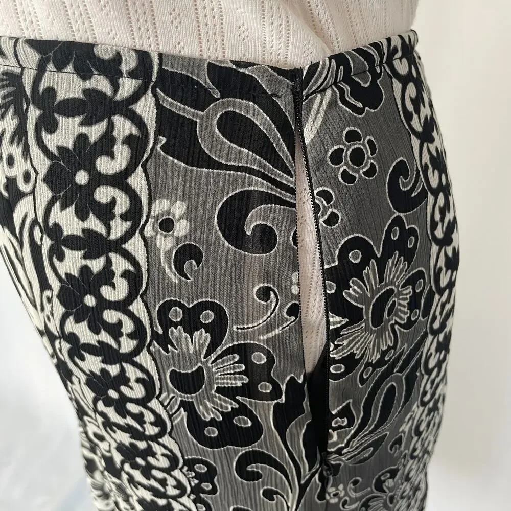 Y2K Midi Skirt Size 12 Black Gray Floral Boho Flare Chiffon Fairy Whimsigoth Vtg